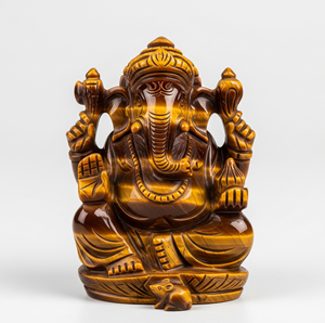 Estatuilla de Estatua de Ganesha tallada a mano con ojo de Tigre, regalo de negocios, artesanía india, cristal curativo semiprecioso grabado de la India - Product Image 1