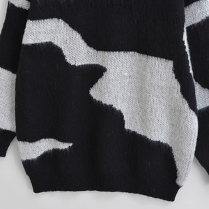 เสื้อสเวตเตอร์ถักแบบสวมหัวแขนยาวลำลองทรงหลวมคอกลมฤดูหนาวอบอุ่นลายแอบสแตรก - Product Image 4