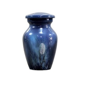 Hot Selling Metal Funeral Memorial Urn Human Pet Cremation Urn Blue Color Finished for Human Ashes Enamel Finished - Product Image 1