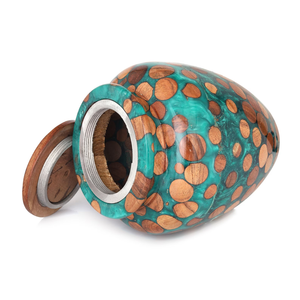 Urna de cremación de palisandro hecha a mano, incrustaciones de resina azul, cenizas de adultos/mascotas, cenizas humanas y mascotas, recuerdo conmemorativo para humanos - Product Image 2