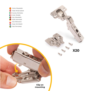 Set Emuca da 20x91 cerniere morbide per mobili con inserti a vite in acciaio nichelato altezza 0 - Product Image 3
