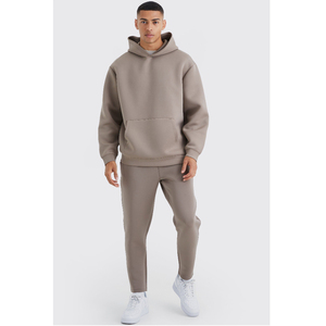 Conjunto de pantalones de chándal transpirables y Sudadera con capucha, chándal holgado acampanado de algodón en blanco de gran tamaño liso de peso pesado para hombres - Product Image 1