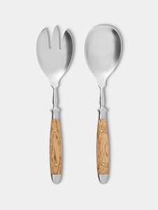 Ensemble de couverts à salade argentés 2 pièces en acier inoxydable durable avec manche en bois pour la maison et les hôtels de table - Product Image 3
