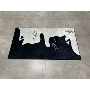 Alfombra Surrealista con Diseño de Gato: Diseño Animal Moderno en Blanco y Negro, Alfombra Delgada No Tejida - Product Image 1