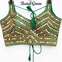 Magnifique chemisier en soie avec broderie lourde en fil zari et travail manuel en miroir véritable pour les fêtes, l'été et l'hiver