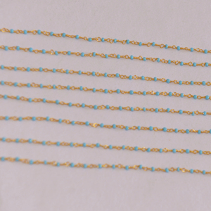 Chaîne de chapelet en perles Miyuki turquoise de 2mm, chaîne de perles enroulée de fil plaqué or, chaîne de chapelet perlée pour la fabrication de bijoux - Product Image 2