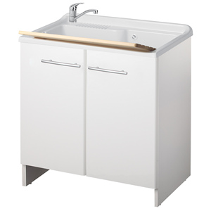 Meuble de salle de bain sur pied de la série Magica, style farmhouse en bois massif, 80x50x85 cm - Product Image 1