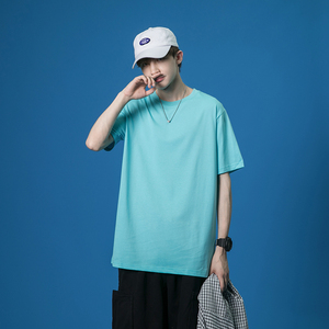 เสื้อยืดผ้าฝ้าย100% สำหรับผู้ชายเสื้อยืดพิมพ์โลโก้แบบธรรมดาสีทึบแบบกำหนดเองสำหรับผู้ชาย - Product Image 5