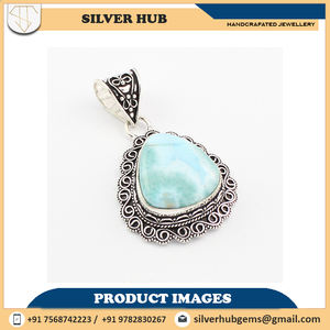 Classique grande poire forme 925 argent Sterling naturel Larimar fait à la main Fine pendentif bijoux de mariage à vendre au meilleur prix - Product Image 2
