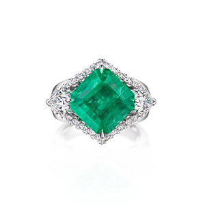 <b>Emerald</b> Cut Green <b>Emerald</b> <b>Ring</b> with Moissanite Diamonds 925 <b>Silver</b> Luxury Engagement <b>Ring</b> for Women - Product Image 2