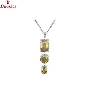 Clásico S925 plata esterlina limón cuarzo piedra preciosa colgante collar al por mayor precio bajo stock listo - Product Image 1