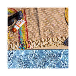 Peshtemal Turkish Cotton <b>Towel</b> <b>Lightweight</b> Fast-Drying Absorbent Soft Handwoven Loomed Blanket for Summer Spa <b>Beach</b> Travel Logo - Product Image 5