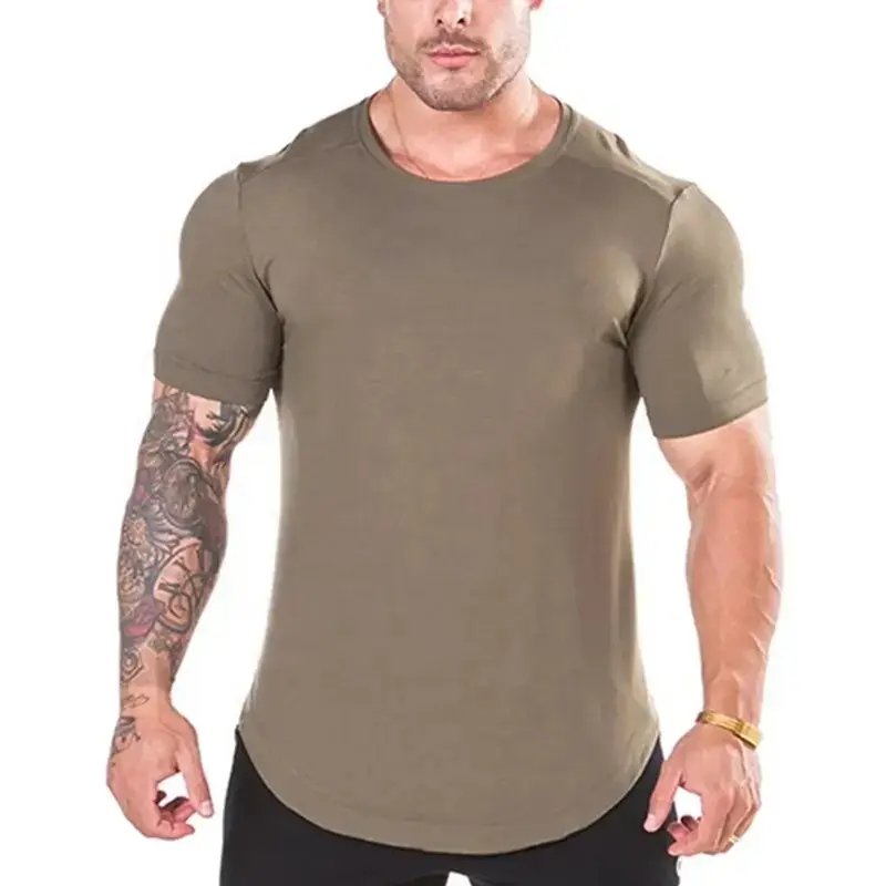 Nieuwe Mode Lange Lengte T-Shirt Heren Polyester Effen Extra Lange Gebogen Zoom