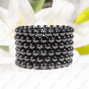 Worldwide Selling Excellent Quality Wholesale Healing Meditation Black Color Healing Apachetears Round Gemstone <b>Beaded</b> <b>Bracelet</b> - Product Image 1