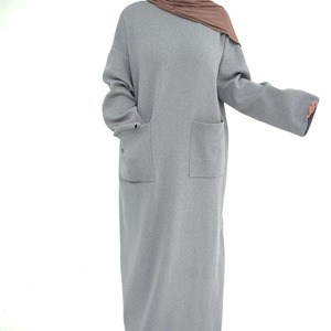 Modest Satin Knitted Loose Abaya with Natural Waistline Thickened Satin <b>Fabric</b> - Product Image 4