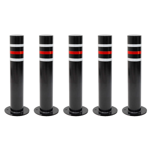 Juego de 5 Postes Metálicos Negros Fijos con Base Metálica de 50 cm Tipo Bolardo - Product Image 4