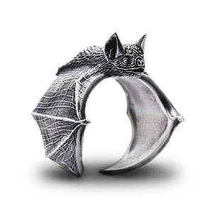 Dark Chauve Souris Fashionable <b>Ring</b> 18K Rose Gold and Rhodium Plated Adjustable Size Inlay <b>Ring</b> Gift - Product Image 1