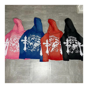 Conjunto de chándal desgastado Patchwork Zip up Hoodie Stacked Pant Hombres Flared joggers Chándales Hombres Conjuntos de dos piezas Jogger - Product Image 2