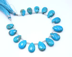 Cuentas en forma de lágrima de pera Lisa turquesa natural Arizona, cuentas de piedras preciosas turquesas de 7 pulgadas - Product Image 2