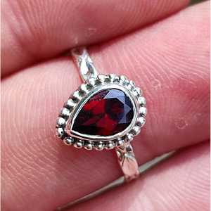 Handmade Sterling <b>Silver</b> <b>Ring</b> Cut <b>Garnet</b> Gemstone Cute Dainty Boho Style for Birthday Anniversary Christmas Valentine's Day Gift - Product Image 4