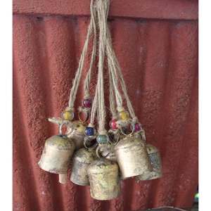 Handmade Rustic Iron Tin Bells with Jute <b>String</b> and Glass Beads Set of 24 <b>Garden</b> Ornaments - Product Image 1