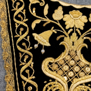 Handmade Gold Bullion Wire Embroidered Neck <b>Collar</b> Velvet Zardozi Patch for Ceremonial Vestments & Church Apparel - Product Image 2