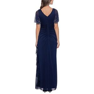 Abito da donna Betsy Adam con volant a cascata, in chiffon blu, decorato con uncinetti, modello a tubino impero, corto al ginocchio XS S M XL - Product Image 2