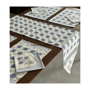 Wholesale block printed cotton table placemats with napkins set of 6 placemats with 6 napkins Jaipuri handmade mats with runner