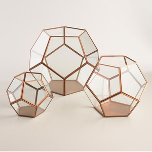 Cheapest Price Best Quality Glass <b>Geometric</b> Shaped <b>Terrarium</b> Clear Glass Brass Frame Gold Finished for Tabletop Decorations - Product Image 6