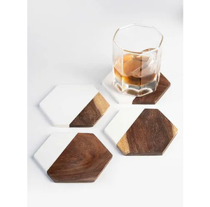 Juego de posavasos de mármol de lujo con forma de hoja de madera, posavasos aislados redondos, barra de comedor, posavasos de madera, herramientas al mejor precio - Product Image 4