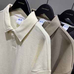 เสื้อสไตล์ลำลองแบบวินเทจขนาดใหญ่พิเศษของผู้ผลิตเสื้อถักโลโก้ตามสั่งสีพื้นแห้งเร็ว - Product Image 6