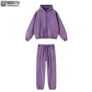 Conjunto de chándal con cremallera, chándales en blanco lavados con ácido personalizados, Sudadera con capucha, sudaderas con capucha lisas de peso pesado y joggers, sudaderas con capucha lisas para hombres - Product Image 2