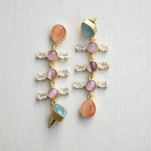 ต่างหูห้อยหินเซอร์โคเนียชุบทองน้ำหนักเบาเครื่องประดับแฟชั่นหรูหราสำหรับผู้ซื้อขายส่งดีไซน์งานทำมือที่ไม่ซ้ำใคร - Product Image 4