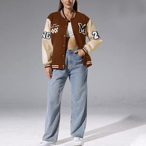 OEM Manufacturer Chenille Embroidery Leather Print Streetwear Baseball Custom Logo Women <b>Quilted</b> Breathable Wool Varsity Jacket - Product Image 4
