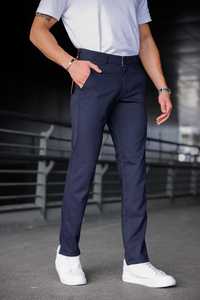 Pantalones elásticos ajustados de color azul marino para hombre, pantalones de oficina elegantes informales, cintura elástica con cordón, algodón recto, Hip Hop de talla grande - Product Image 2