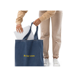 Borsa Tote in Denim Organico Media con Manici in Corda a Doppia Cucitura, Chiusura a Cerniera Personalizzabile, Piccola Tasca, Trasferimento Termico, Uso Quotidiano per Adulti - Product Image 3