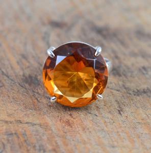 แหวนพลอยเหลี่ยมเพชรพลอยเงินสเตอร์ลิงทำด้วยมือ925ควอตซ์น้ำผึ้งเครื่องประดับที่สง่างามของขวัญวันเกิดที่แปลกใหม่ - Product Image 2