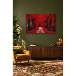 Impression sur toile de la sentier forestier Fida parmi les arbres à feuilles rouges - Product Image 4