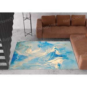 Tapis de luxe imprimé - Design marbre bleu pour salon, avec tapis à poils doux - Product Image 2