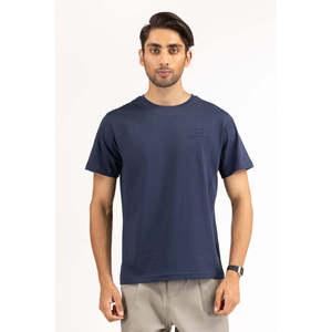 T-shirts amples pour hommes 100 % coton bleu MN-TS-SS25-051 en tissu jersey 300 grammes, motif uni compressé, sérigraphie - Product Image 1