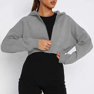 High Quality <b>Women's</b> Winter Printed Hoodie <b>White</b> Fleece Long Sleeve Cropped <b>Jacket</b> Drop Shoulder Street Wear Breathable Zipper - Product Image 5