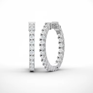 Boucles d'oreilles créoles pour femmes en or 14 carats et diamants naturels, cristal à l'intérieur et à l'extérieur - Product Image 1