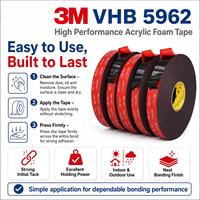 3M 5962 Mousse acrylique double face série VHB 1,6 mm, forte adhérence, imperméable et résistante à l'humidité, découpe personnalisée