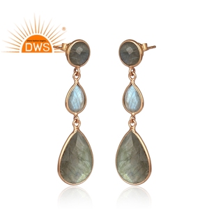 Pendientes colgantes de piedras preciosas de labradorita Natural chapados en oro rosa de plata de ley, joyería personalizada para mujer, regalo para ella - Product Image 2