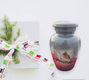 Urna decorativa gris para cenizas con caja de terciopelo rojo Urna de embalsamamiento de pájaros para cenizas humanas con mango Cenicero de madera para cenizas - Product Image 6