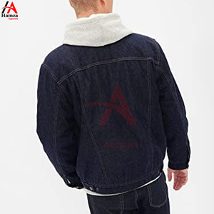 Chaqueta Vaquera de Mezclilla de 14 oz, Tejido Grueso, Color Personalizado, Manga Larga, Ropa Exterior Informal para Hombre, con Capucha y Protección Contra el Viento - Product Image 3