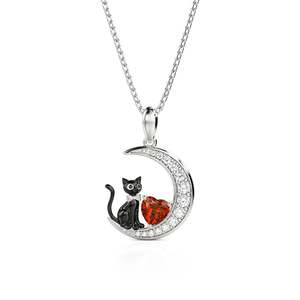 Jeulia Custom <b>Black</b> <b>Cat</b> Moon Necklace with Heart Birthstone for Engagement - Product Image 6