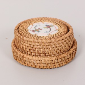 Luxury Dining Decor Rattan <b>Coasters</b> Top Selling Wicker <b>coaster</b> Set With Middle <b>Ceramic</b> Pad Custom logo - Product Image 3