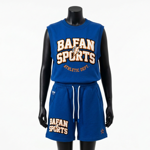 Women Sleeveless T Shirt And Short Set 220 GSM Cotton Polyester Fleece Jersey <b>Royal</b> <b>Blue</b> Casual Sportswear Custom Logo - Product Image 1