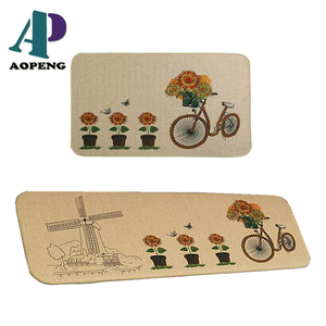 Ensemble de tapis de cuisine personnalisables en lin tissé, motif floral moderne, antidérapants avec dos en caoutchouc, lavables, anti-fatigue, disponibles en plusieurs coloris - Product Image 2